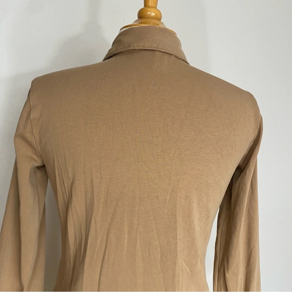 Banana Republic Women Milk Chocolate Collared Ponte Button Top Size Small Casual - Picture 7 of 14